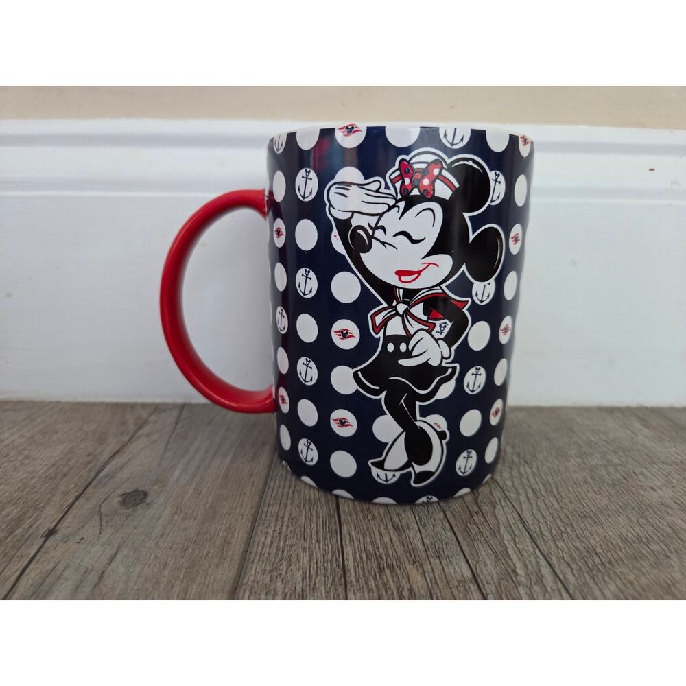 Disney Cruise‎ Line Ahoy Minnie Mouse Nautical Polka Dot Coffee Mug Sailor 12oz